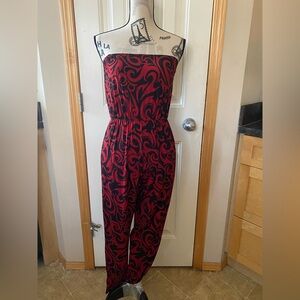 Love Couture Strapless Red & Black Printed Jumpsuit – Size S/M